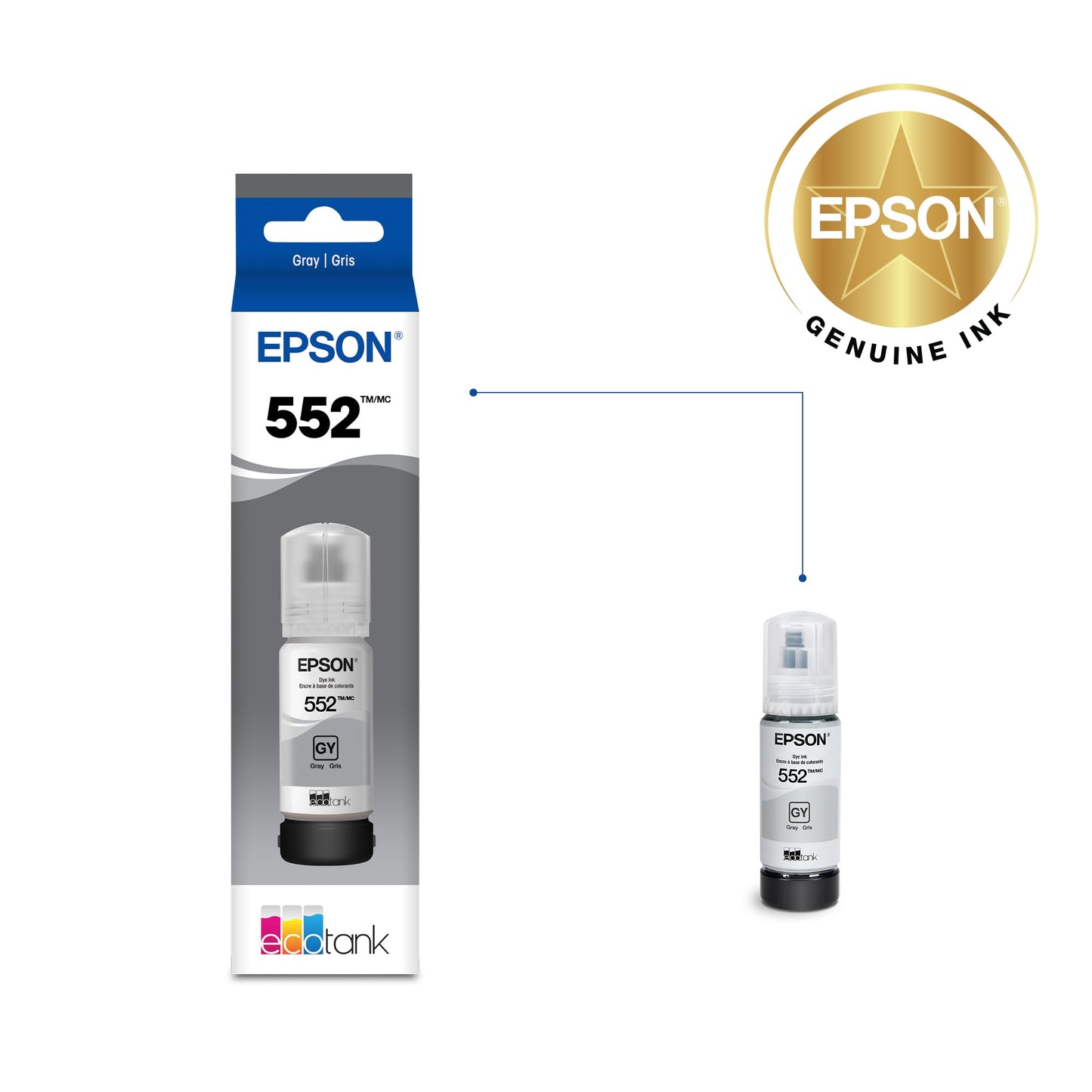 Epson 552 EcoTank Ink Ultra-high Capacity Bottle Gray (T552520-S) Works with ET-8500, 8550