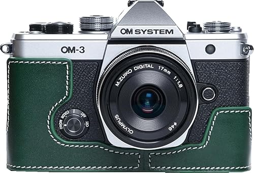 OM-3 Camera Case, BMAOLLONGB Handmade Genuine Real Leather Half Camera Case Bag Cover for Olympus OM-3 OM3 Camera Bottom Opening Version + Hand Strap