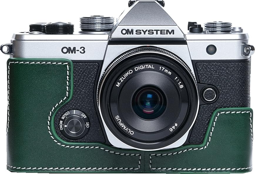 OM-3 Camera Case, BMAOLLONGB Handmade Genuine Real Leather Half Camera Case Bag Cover for Olympus OM-3 OM3 Camera Bottom Opening Version + Hand Strap