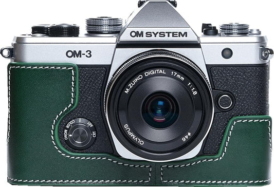 OM-3 Camera Case, BMAOLLONGB Handmade Genuine Real Leather Half Camera Case Bag Cover for Olympus OM-3 OM3 Camera Bottom Opening Version + Hand Strap