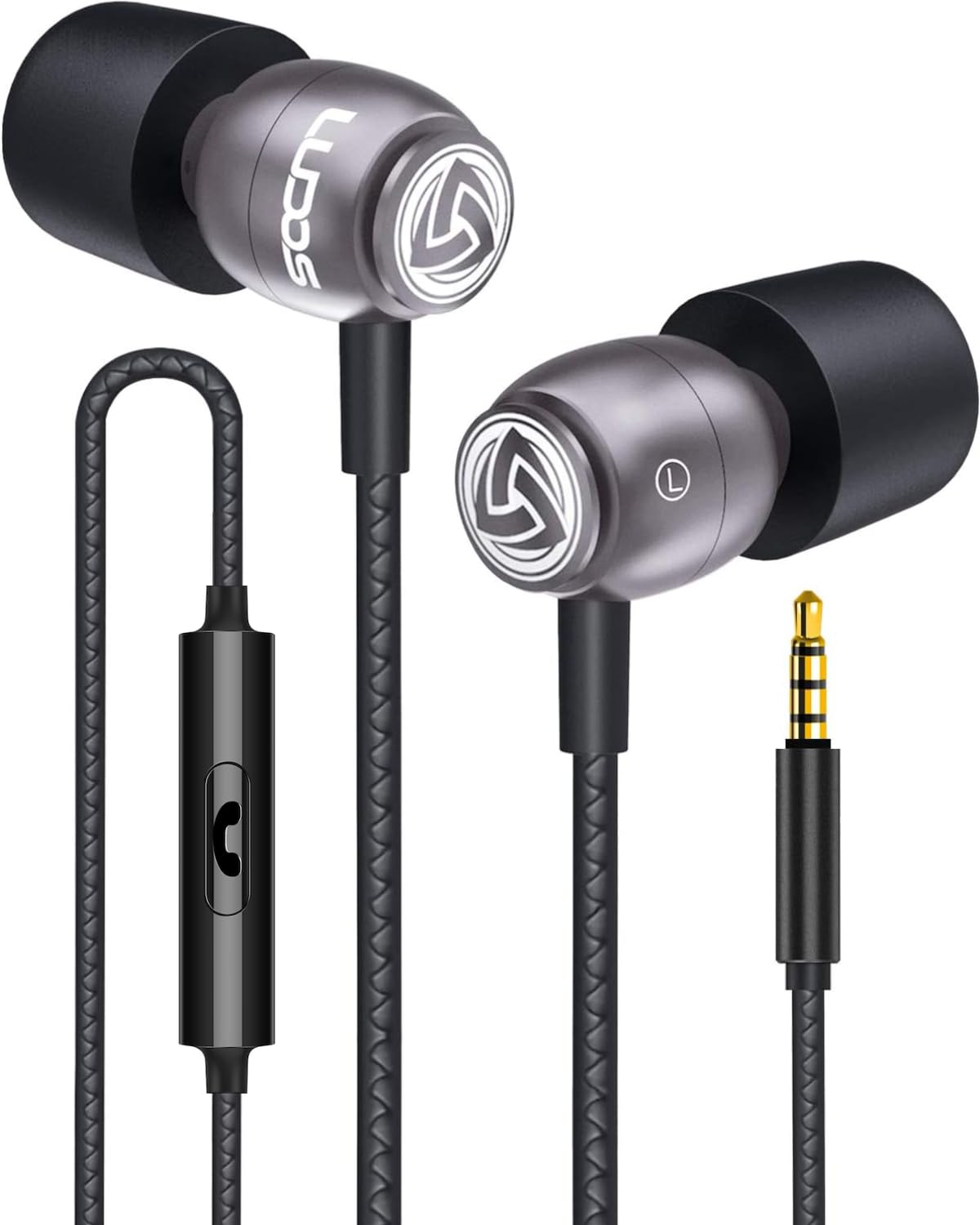 LUDOS Clamor Wired Earbuds in-Ear Headphones, 5 Years Warranty, Earphones with Microphone, Noise Isolating Ear Buds, Memory Foam for iPhone, Samsung