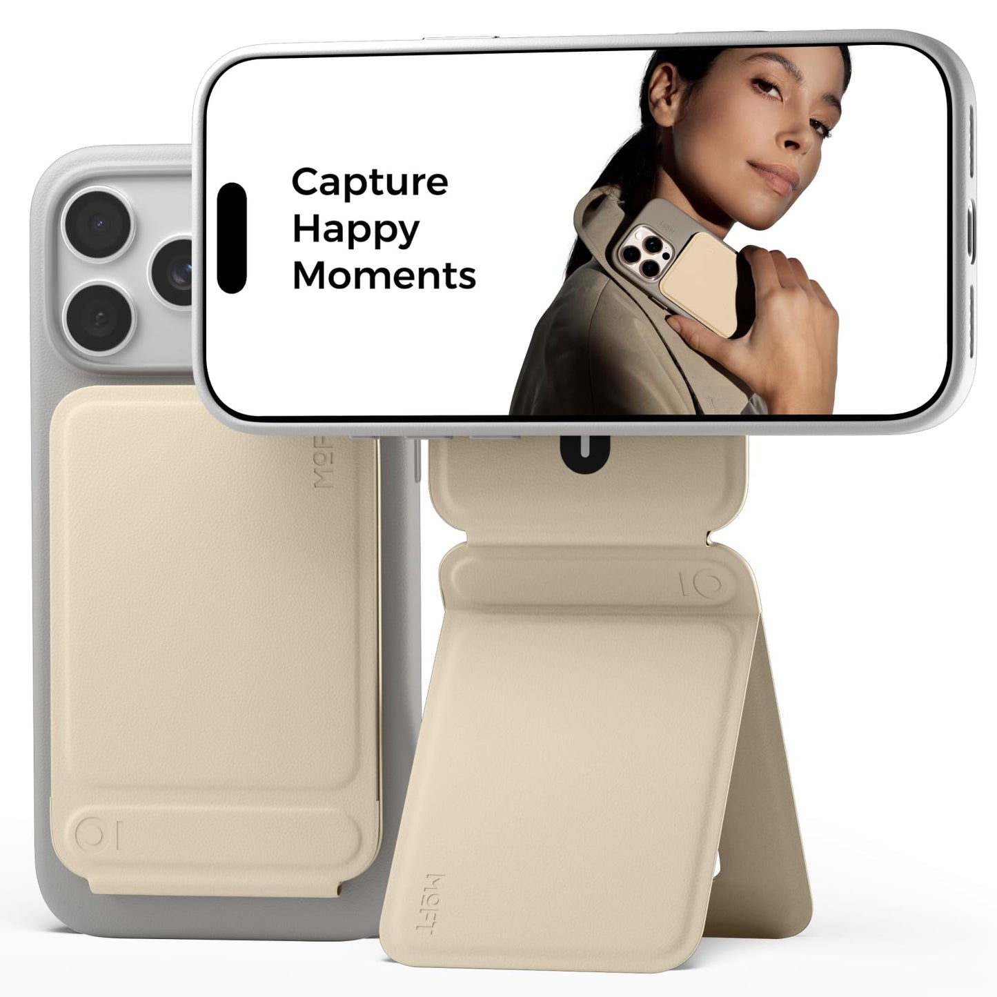 MOFT Phone Tripod Stand Selfie Stick for iPhone, Multi-Angles iPhone Stand, Lightweight & Portable Phone Holder, Strong Magnets, MOVAS Vegan Leather
