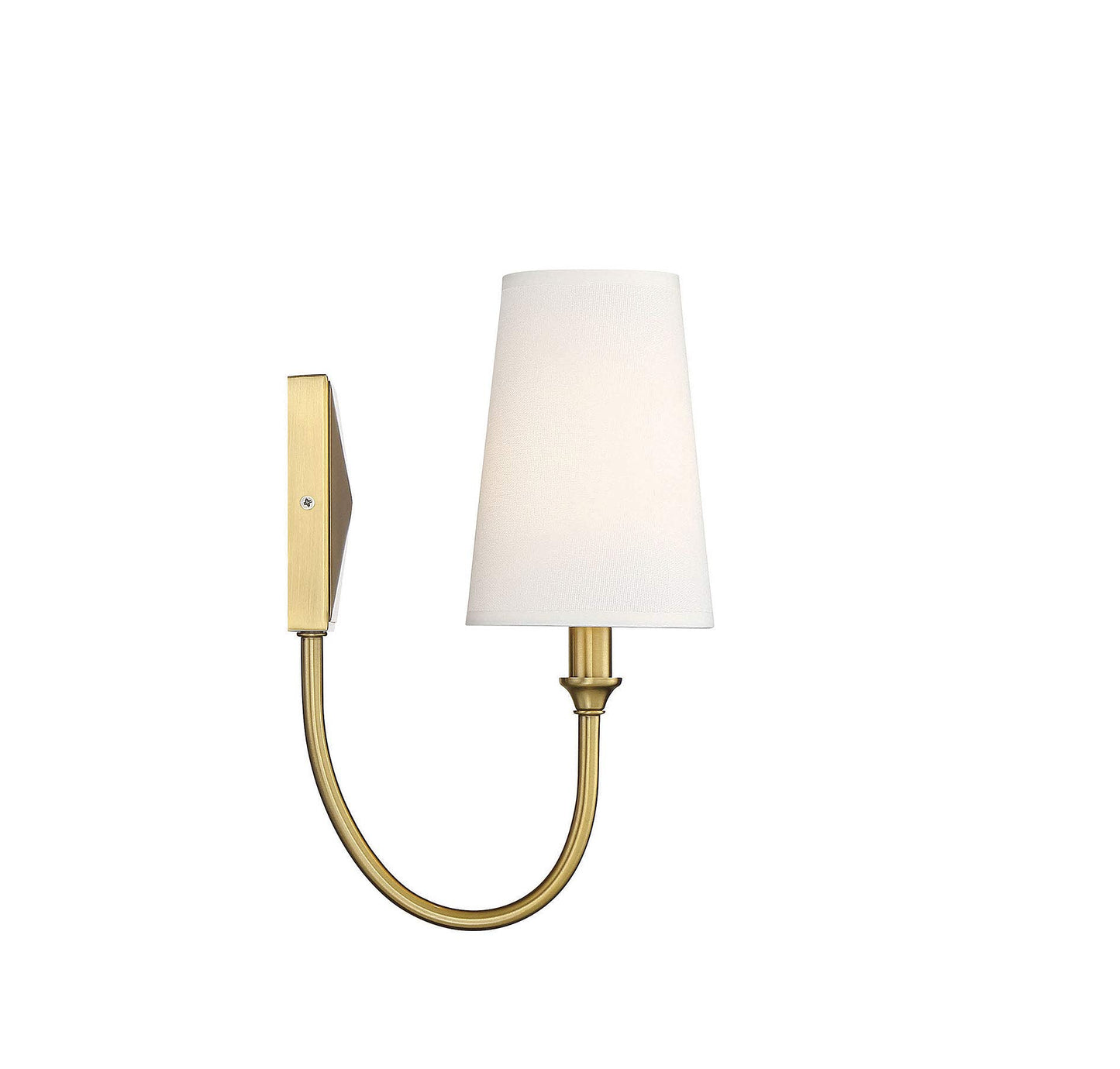 Savoy Essentials 9-2542-1-322 Cameron Modern Farmhouse White Fabric Wall Sconce, 1-Light 40 Watt, 13" H x 5" W, Warm Brass