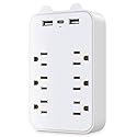 Basics 6 Outlet Extender Splitter with 3 USB Wall Charger(2 USB-C Ports), Multi Plug Outlet Power Strip for Home Ports 2.4A, Dorm Room Essentials