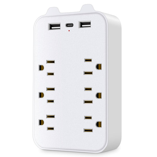 Basics 6 Outlet Extender Splitter with 3 USB Wall Charger(2 USB-C Ports), Multi Plug Outlet Power Strip for Home Ports 2.4A, Dorm Room Essentials