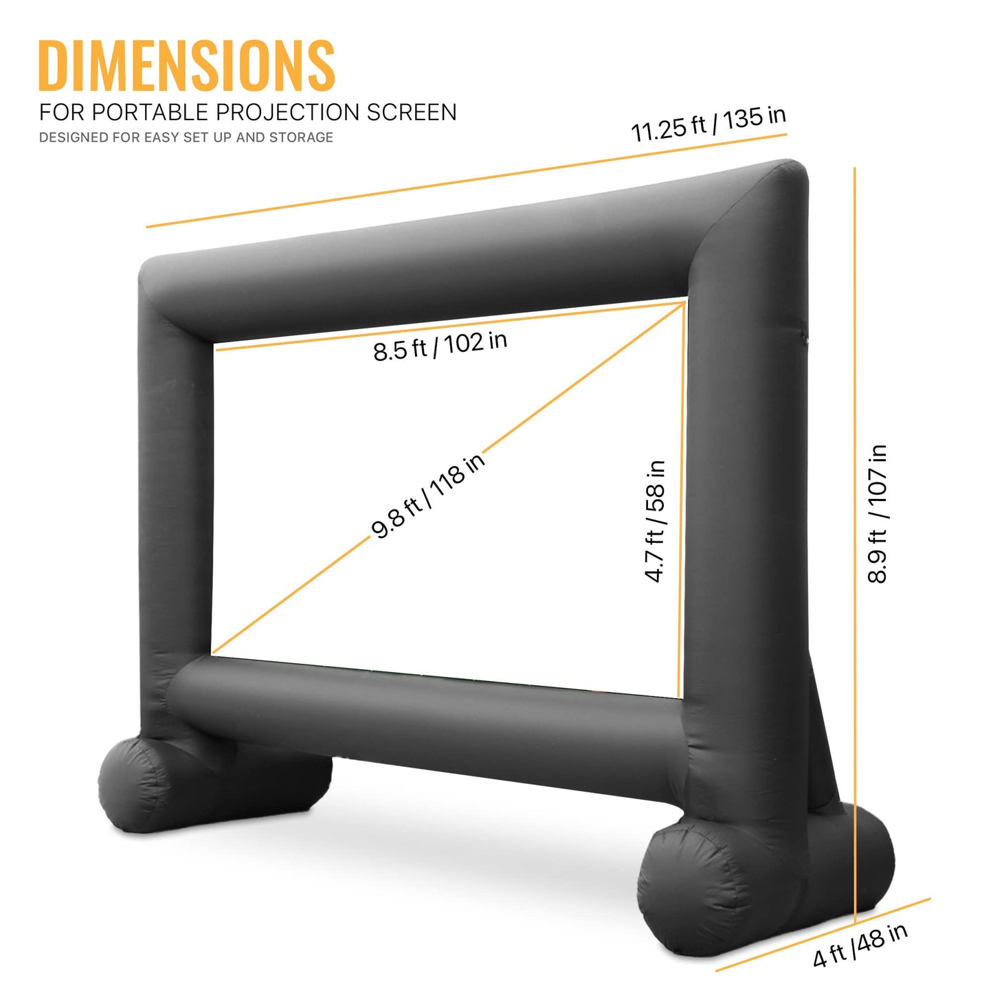14 Feet Inflatable Outdoor and Indoor Theater Projector Screen with Built-in Blower - Includes Tie-Downs and Storage Bag - Supports Front and Rear