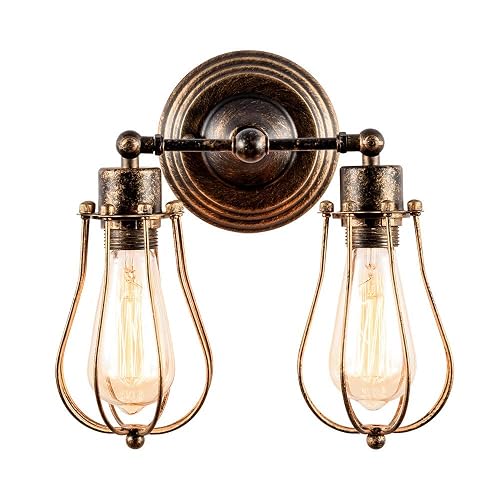 Industrial Wall Sconce Luling Loft Antique Wall Lights Wire Cage Adjustable Socket Edison Vintage Metal Retro Lamp Fixtures for Bedroom Gazebo (No