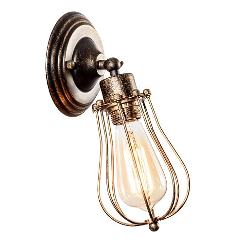 LULING Industrial Wall Sconce Vintage Lighting Adjustable Lamp Socket Wire Metal Cage Wall Light Shade Edison Style Antique Fixture Porch Mirror (No