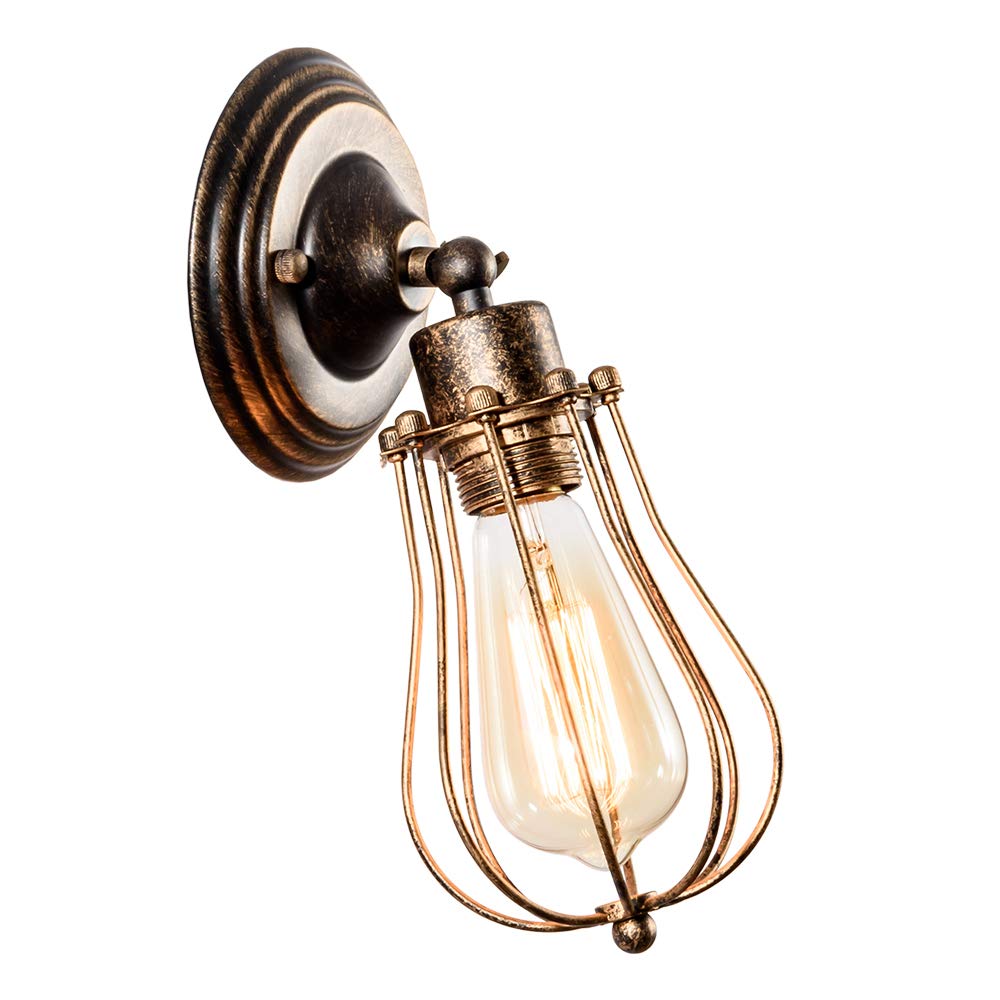 LULING Industrial Wall Sconce Vintage Lighting Adjustable Lamp Socket Wire Metal Cage Wall Light Shade Edison Style Antique Fixture Porch Mirror (No