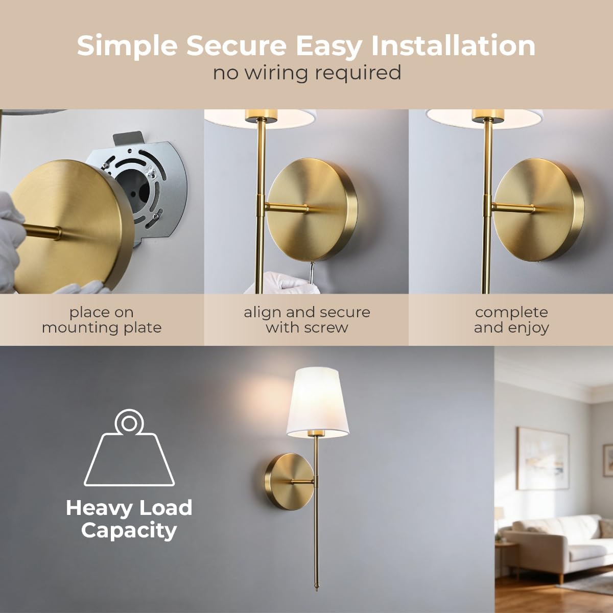 East Grove Home Wayfarer Wireless 22in Wall Sconce with USB-C Rechargeable LED Lamp 10W 800 Lumens RGBCW and Selectable CCT with White Cylinder Fabric