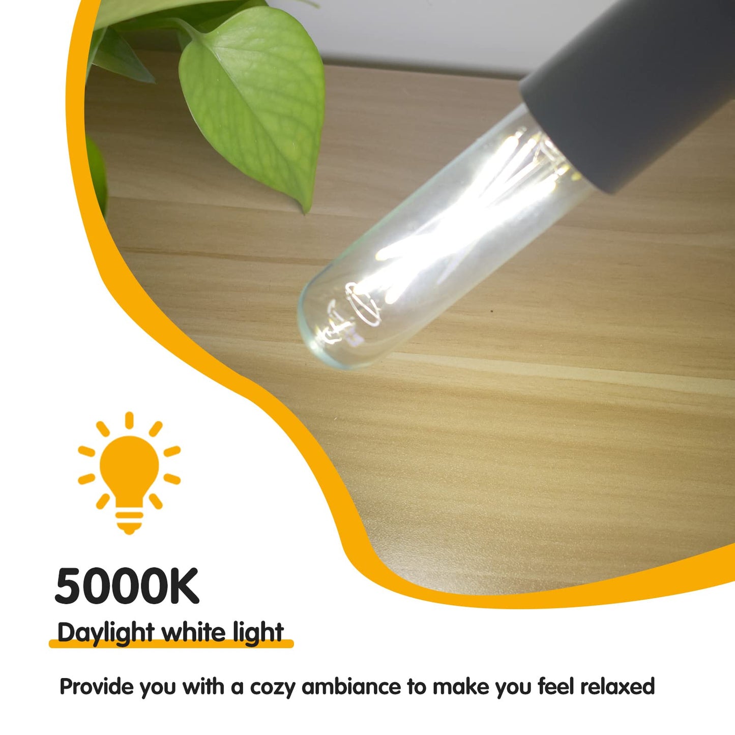 EQ Lighting Dimmable T10 Edison Led Tube Bulb 5000k Daylight White, 2W Vintage Tubular Led Filament Bulbs 25W Equivalent, E26 Base Lamp Bulb