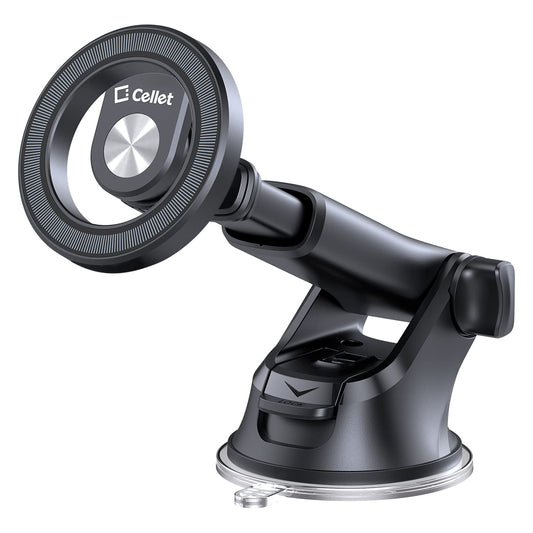 Cellet Magnetic Car Phone Mount with Strong N52 Magnets - 360° Rotation, Telescopic Arm, Reusable Suction Cup - Dashboard & Windshield Holder