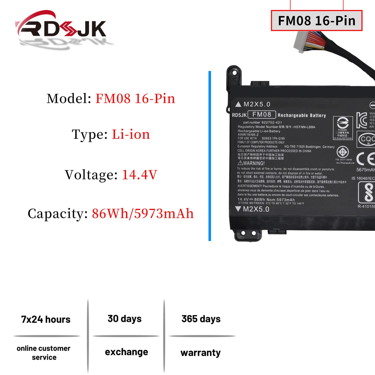 FM08 Laptop Battery for HP Omen 17-AN008CA 17-AN013TX 17-AN014TX 17-AN014NG 17-AN020CA 17-AN030CA 17-AN124CL HSTNN-LB8B 922752-421 922753-421
