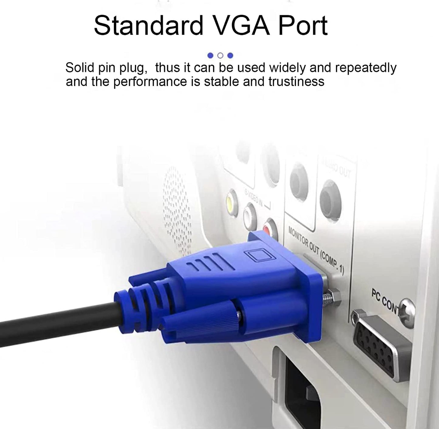 VGA Cable 6 Feet, Gold-Plated Shielded VGA Male to Male Monitor Computer Cable Adapter Cord 15 Pin HD15 1080P@60Hz Full HD High Resolution for TV