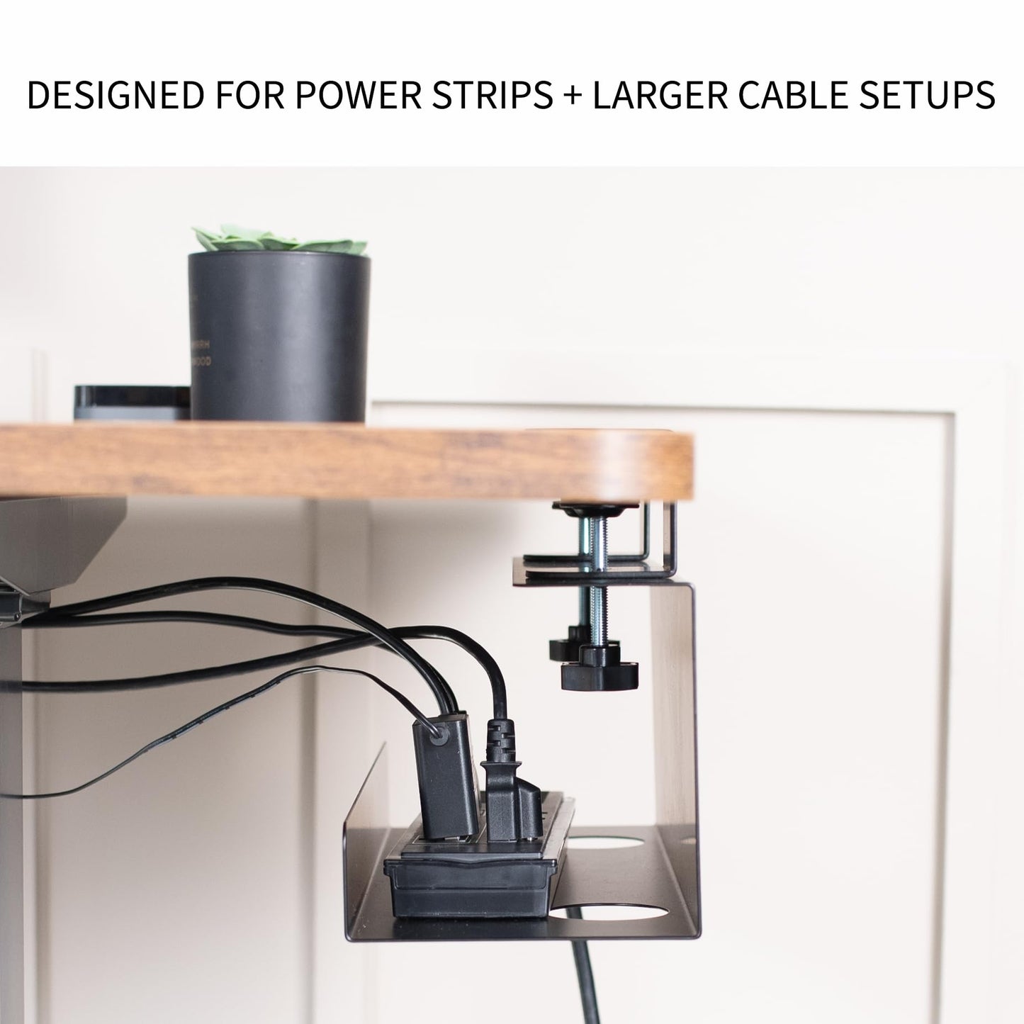 VIVO No Drill Clamp-on 17 inch Power Strip Cable Management Tray, Under Standing Desk Steel Cord Organizer, Black, DESK-CM6L-B