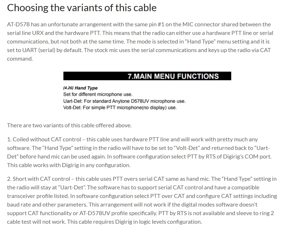 Digirig Cable for Anytone AT-D578 (Coiled Without CAT Control)