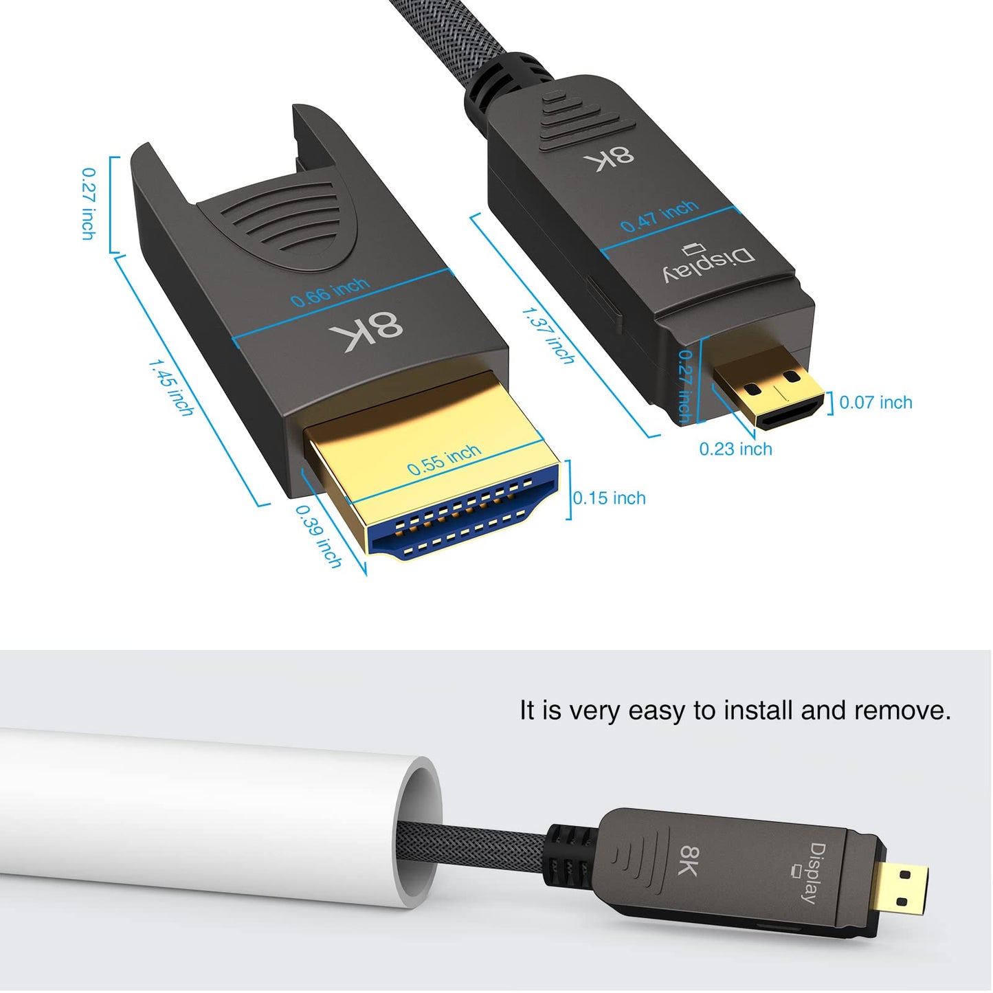 BIFALE 8K Fiber Optic HDMI 2.1 Cable 25ft, Detachable 8K HDMI 2.1 Cable Support eARC, 48Gbps, 8K@60Hz, 4K@120Hz with Dual Micro HDMI for RTX