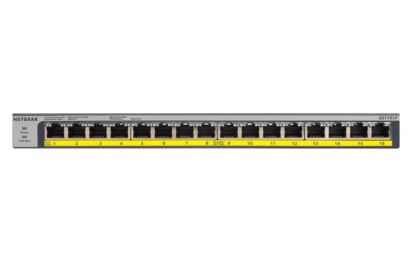NETGEAR 16-Port Gigabit Ethernet Unmanaged PoE Switch (GS116LP) - with 16 x PoE+ @ 76W Upgradeable, Desktop, Wall Mount or Rackmount, and Limited