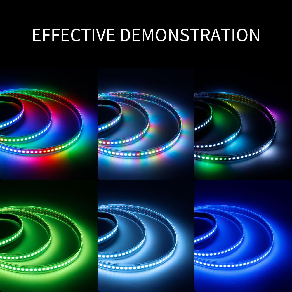 LOAMLIN Individually Addressable RGB LED Strip9.8FT 144LEDs/M 5050 SMD with WS2812 IC Control Smart Flexible Dream Full Color Black PCB Light IP67