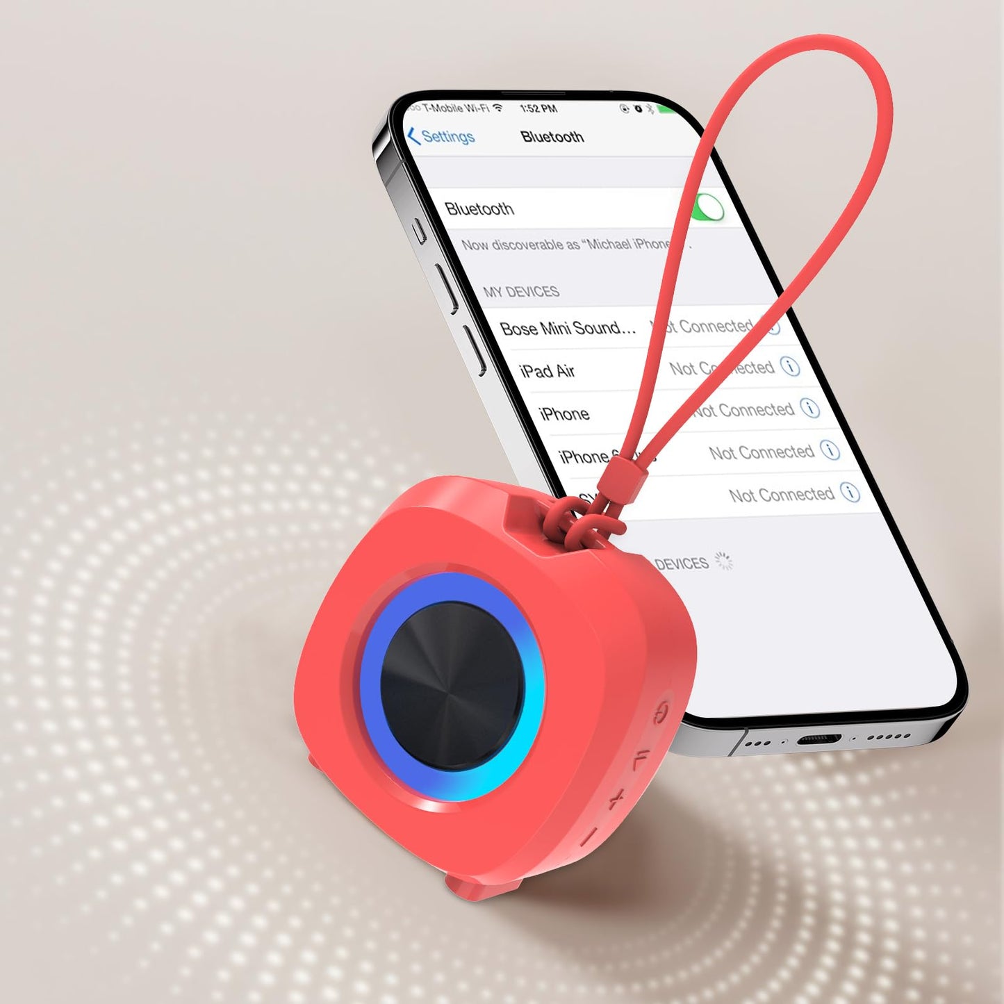 PEICHENG Speaker, Small Portable Bluetooth Wireless IPX5 Waterproof Shower Speaker,Loud Stereo Sound Deep Bass,Dual Pairing, RGB Lights,Long Playtime