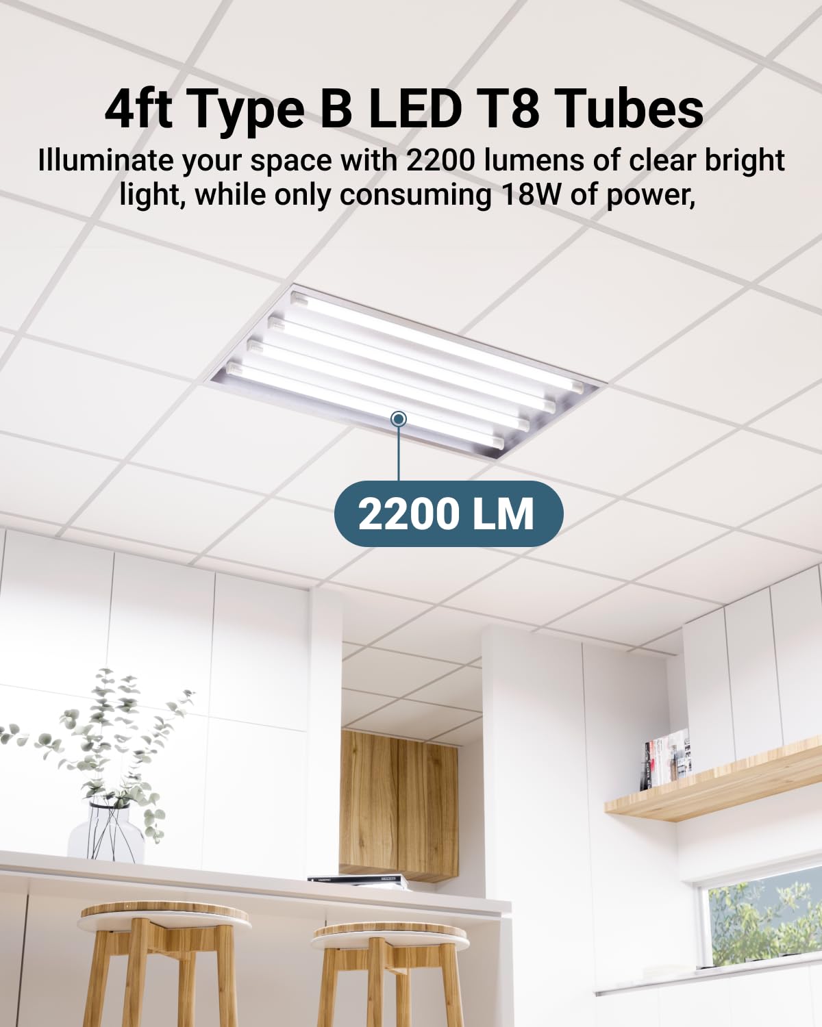 Sunco 10 Pack 4 Foot T8 LED Tube Light Bulbs, 18W, 5000K, Ballast Bypass