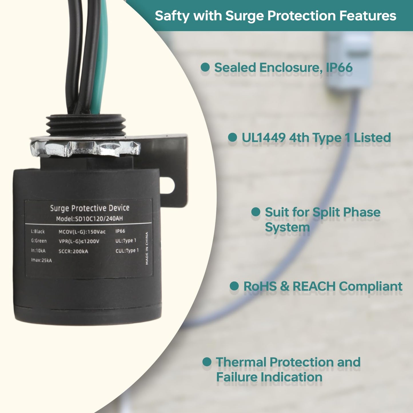 WeCooper 120/240VAC Universal HVAC Surge Protective Device,Type 1 SPD,25KA,IP66,SCCR 200KA,TFMV Technology,1-Phase,3-Wire, UL1449 4th,Ultimate
