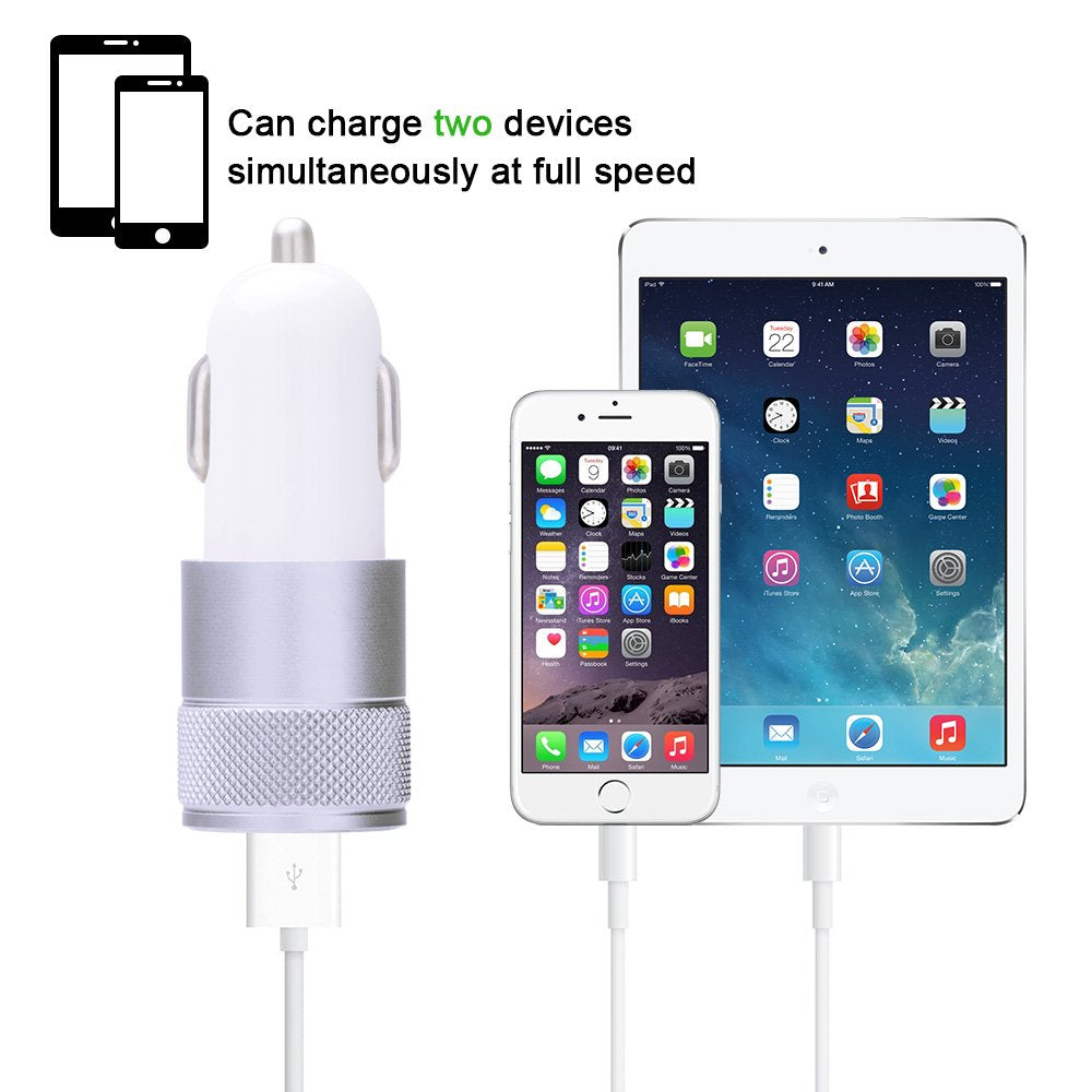Car Charger,Sicodo 3.4A 2 Pack USB Smart Port Charger Compatible with iPhone 17 16 15 14 13 SE 12 X Pro, Max, Samsung Galaxy S26 S25 S24 S23 S22