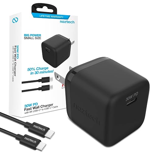 Naztech USB-C PD Wall Charger with 6ft Charging Cable - 30W Portable Power Delivery Fast Adapter, Compatible for International Travel, iPhone