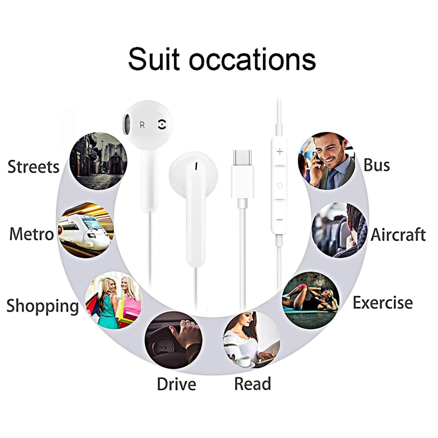 USB C Headphones Wired Earbuds for iPhone 17/16 Plus/15 Pro Max, USBC Headphone Type C Earphones with Mic &Volume Control Compatible with Samsung