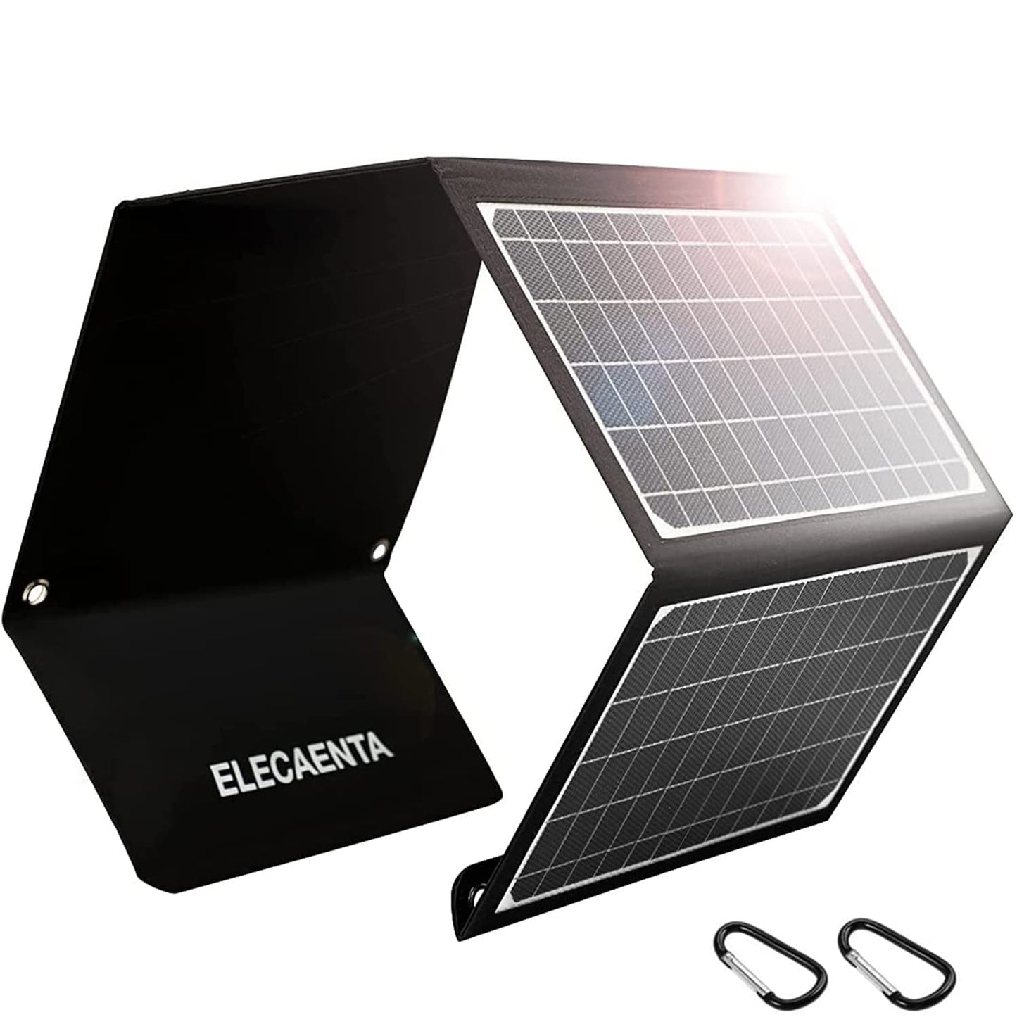 ELECAENTA 30W Portable Solar Panel Charger, 18W USB C Fast Charging, QC 3.0 and USB A Ports for Cellphones Tablets Camera Power Bank, IPX5 Waterproof