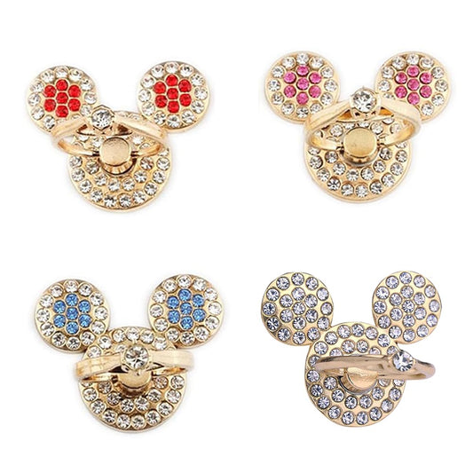4 Pack Crystal Anime Finger Ring Holder Sparkly Rhinestone Mouse Phone Ring Grips, 360? Rotatable Self-Adhesive Decal Stickers Premium Gold Cell Phone