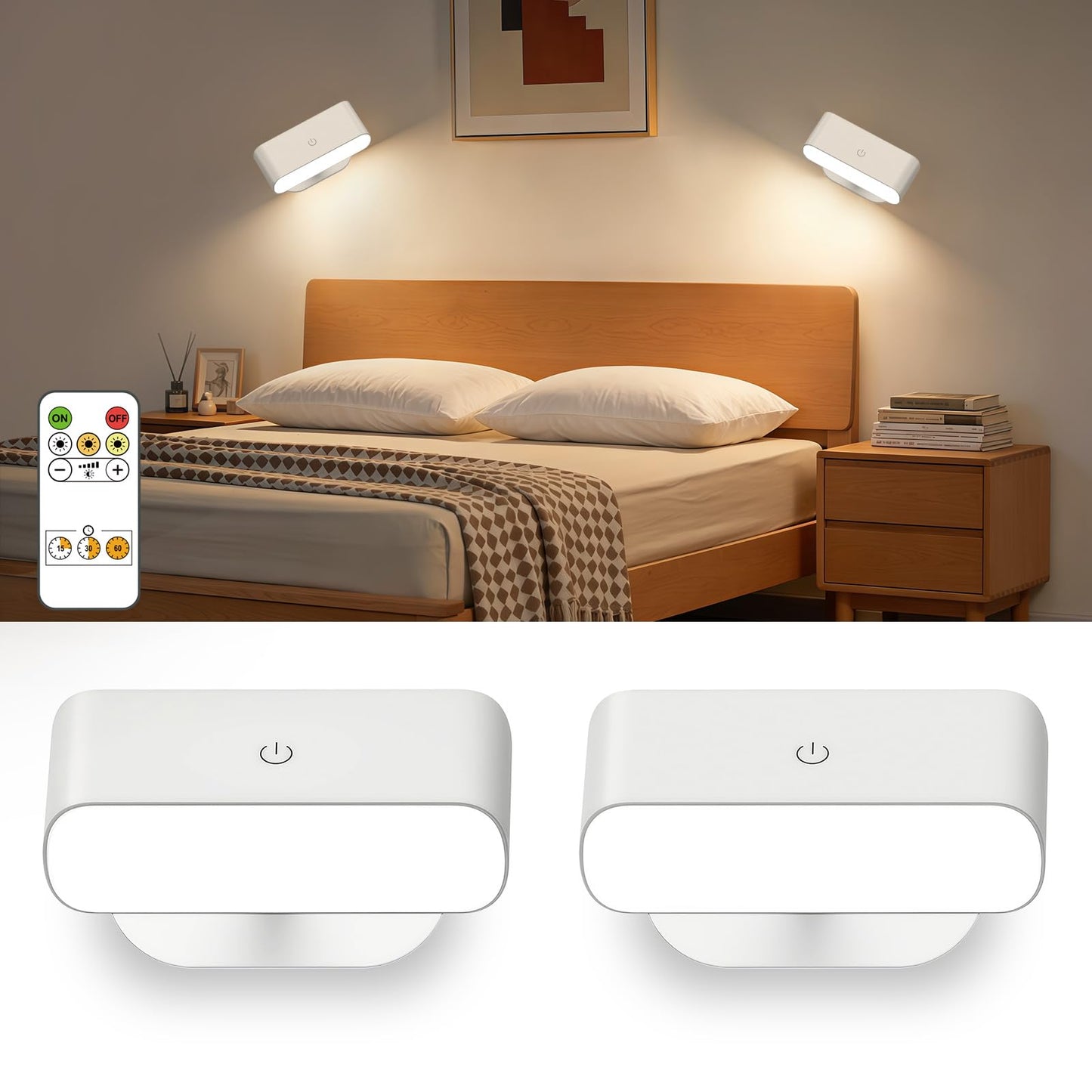 Alinana Wall Sconces Battery Operated with Timer, Rechargeable Wall Lights with Touch & Remote Control, Dimmable Stick On Wall Lights, Battery Powered