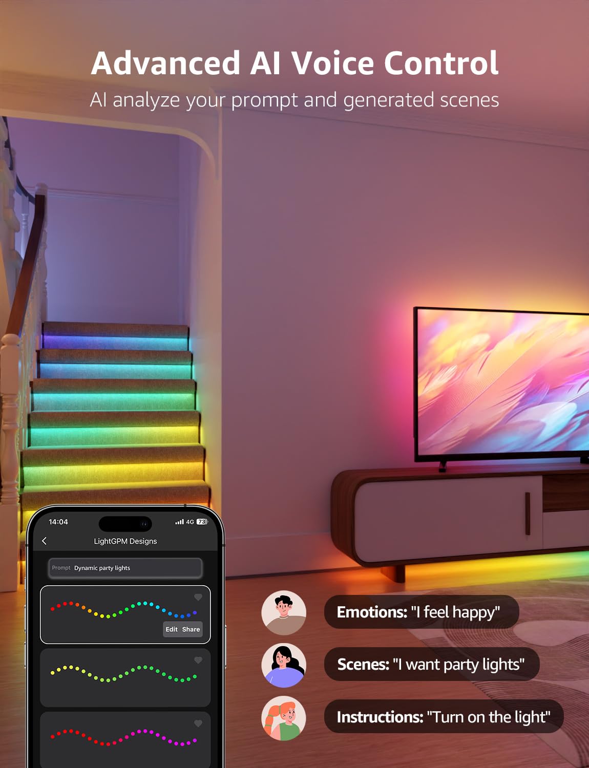 Lepro S2 AI Smart LED Strip Lights - 32.8ft RGBCW Light Strips with 2700K-5700K Tunable Warm White, Color Segment DIY, Personalized Al Lighting