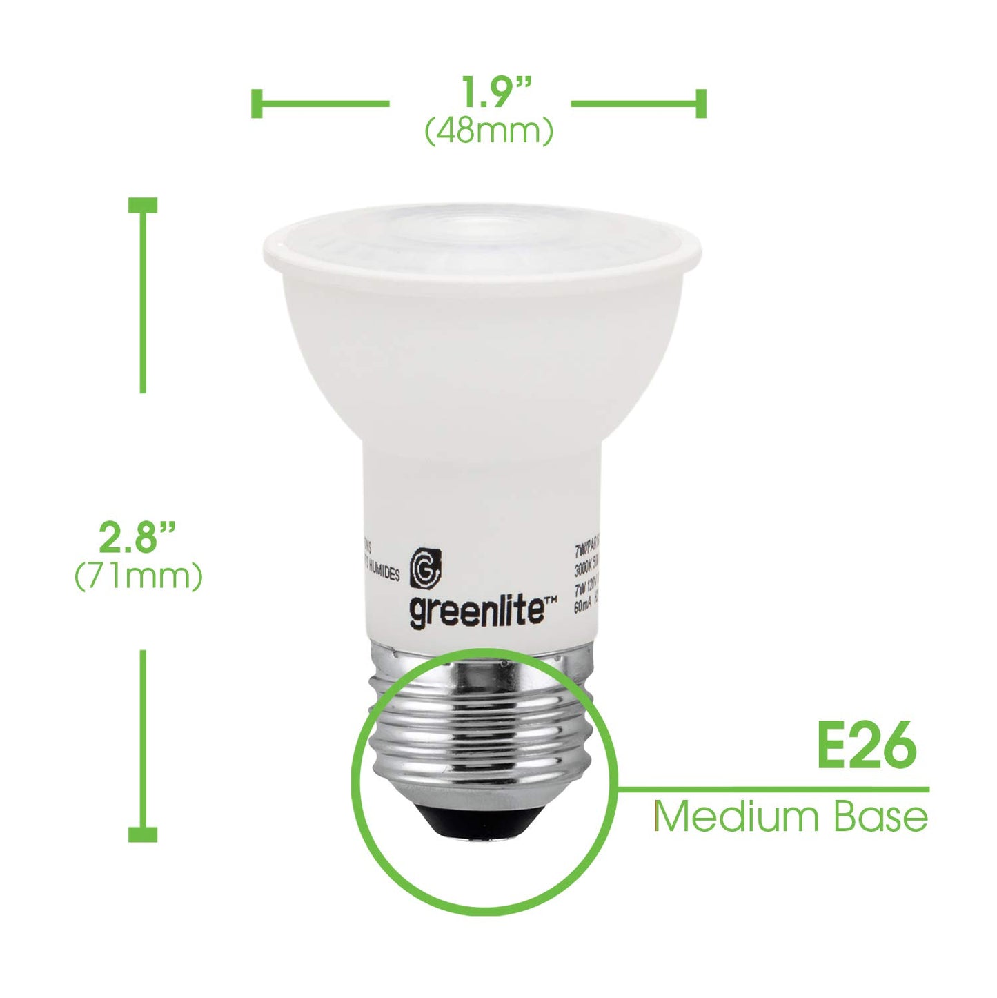 Greenlite LED PAR16 Dimmable Flood Light Bulb, 7W (60W Equivalent), 500 Lumens, 3000k Bright White, Indoor/Outdoor, 120V, Energy Star, (2 Pack)