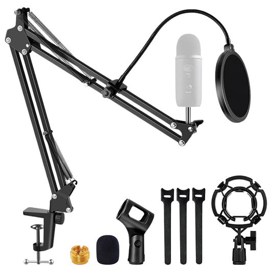 5 Core Boom Microphone Arm Stand 16" Upgraded Adjustable Suspension Scissor Mic Holder with Pop Filter Shock Mount 3/8" - 5/8" Adapter - ARM SET 16