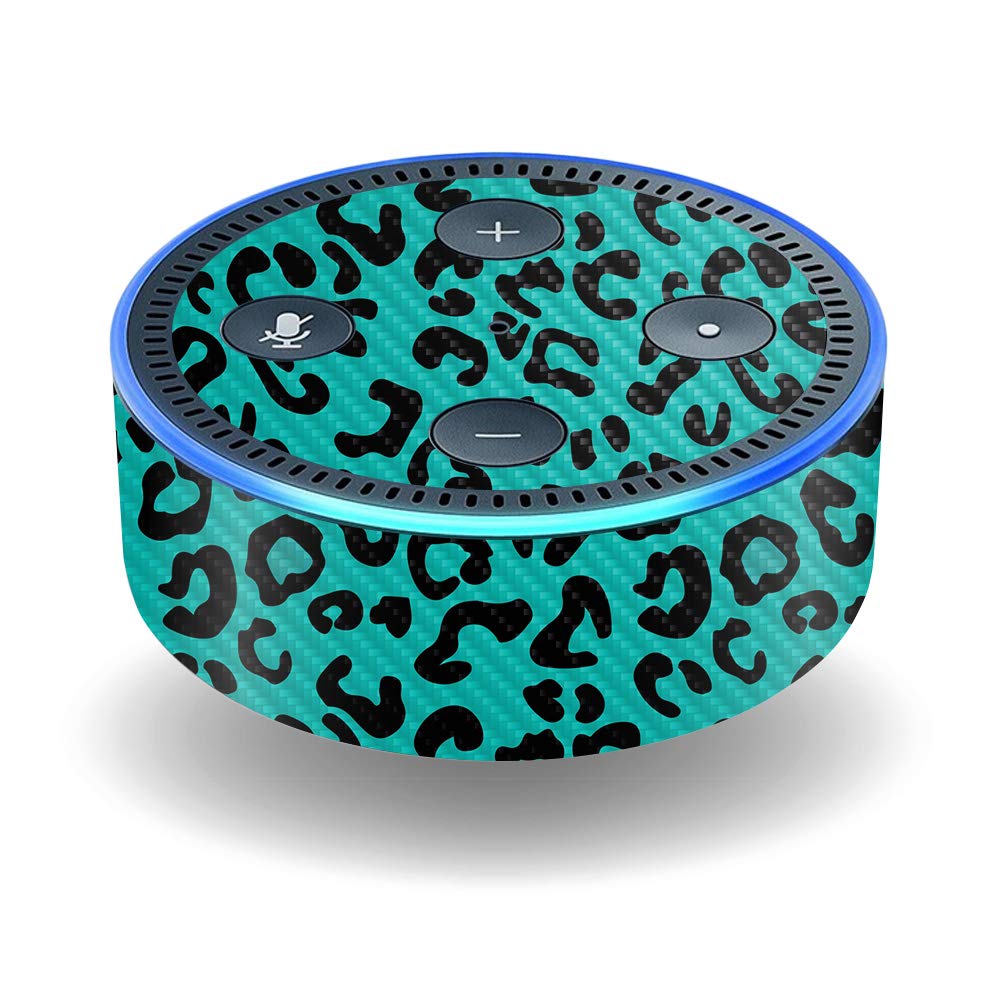MightySkins Carbon Fiber Skin for Amazon Echo Dot (2ND Gen) - Teal Leopard | Protective, Durable Textured Carbon Fiber Finish | Easy to Apply…