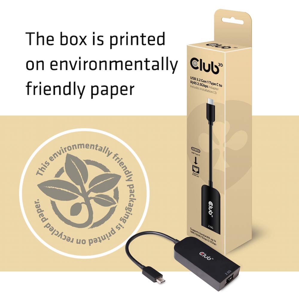 CLUB 3D CAC-1520 USB 3.2 Gen1 Type C to RJ45 2.5Gbps Adapter M/F