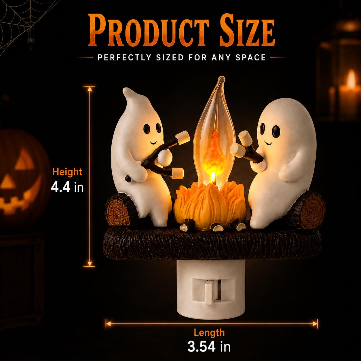 MXXT Ghost Campfire Night Light, Plug-in Wall Flickering Flame Nightlight, Halloween 3D Cute Spooky Marshmallow Ghost Decoration for Bedroom, Spooky