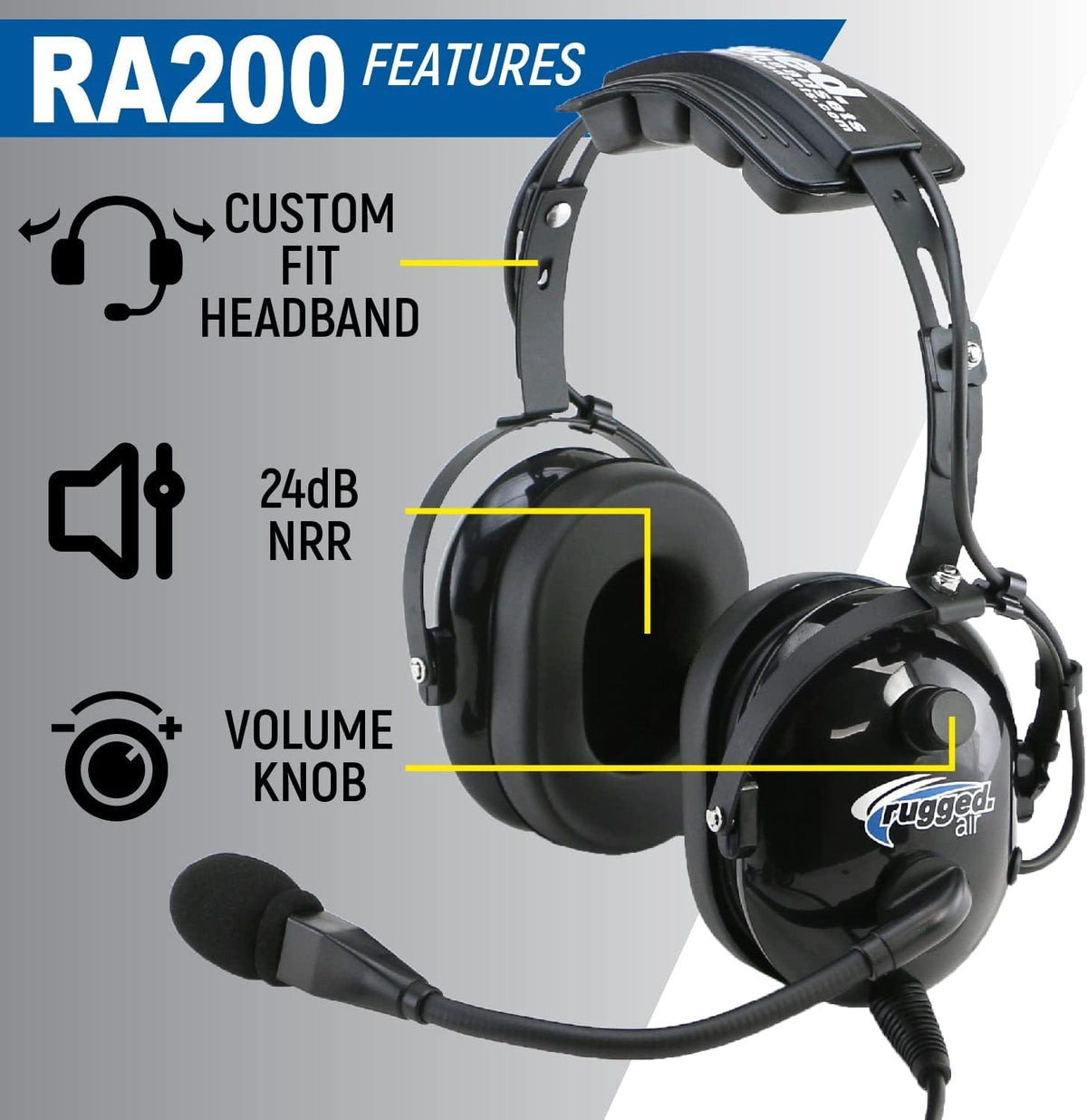 Rugged. Air RA200 Aviation Headset for Student Pilots & Flight Schools