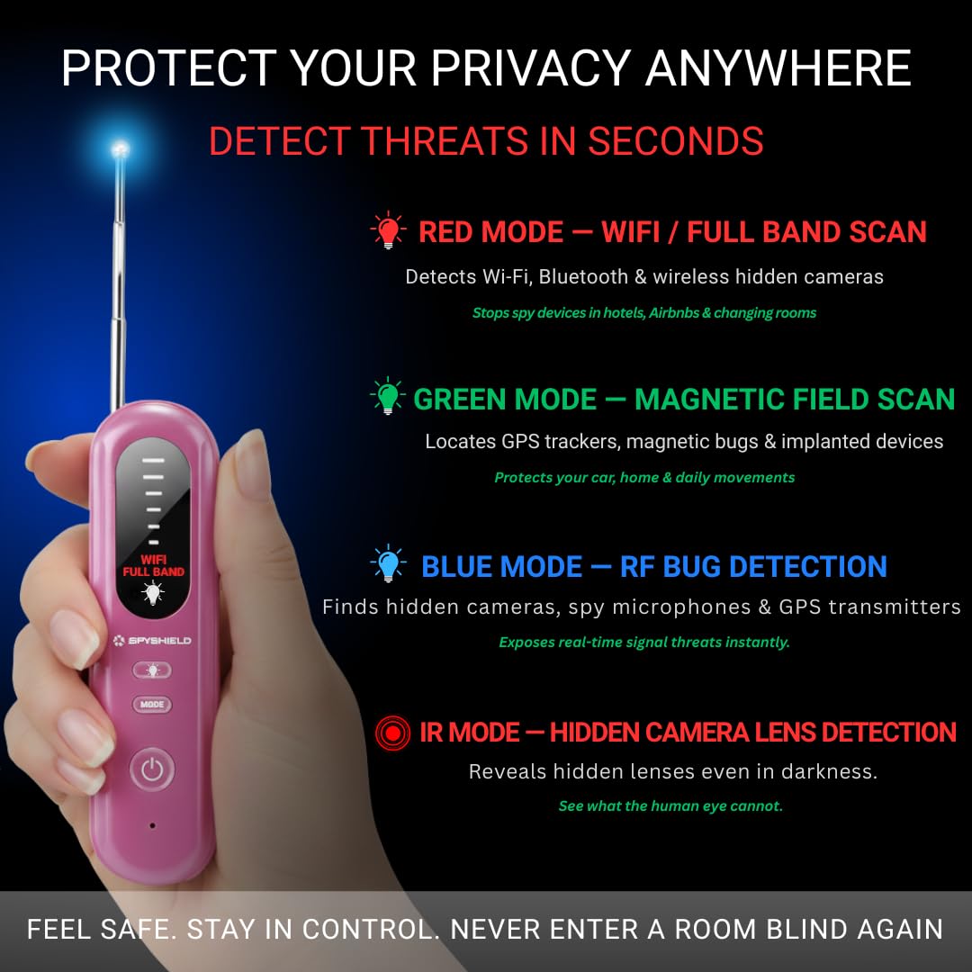 SpyShield Hidden Camera Detector & RF Bug Detector - Anti-Spy Wireless Signal Scanner for Travel, Hotel & Home, GPS Tracker Detection Tool for Car