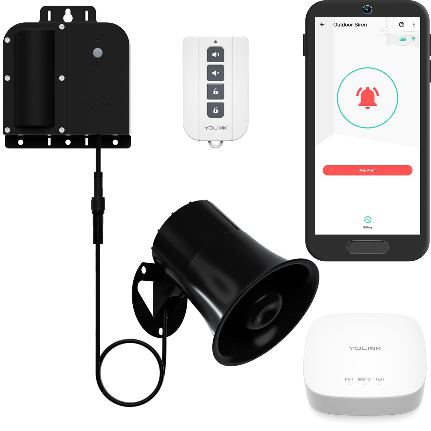 YoLink X3 Version Outdoor Alarm Controller and SirenFob Kit, Ruggedized Battery-Powered Siren/Alarm/Relay Controller, Up to 1/4 Mile Range, 110dB