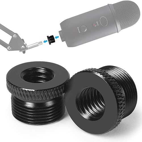 Frgyee 2 Pack Screw Thread Adapter, 5/8" Male to 3/8" Female Mic Screw for Blue Yeti/Blue Snowball/Yeti X Microphone Stand Mount (Black)