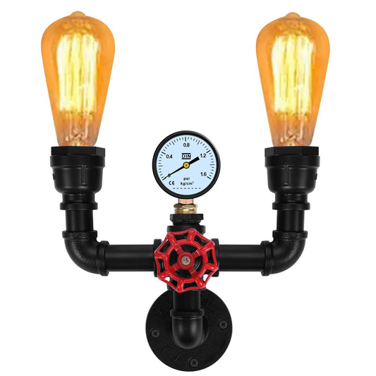 XEYOU Retro Wall lamp Vintage Industrial Steampunk Wall Sconce 2 Lights Metal Water Pipe Wall Mounted Light Fixture E26 Edison Bulb for Cafe Bar