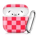 Compatible with AirPod 4th Generation 2024 Case, Shockproof Anti-Drop Protective Cover, Cute Case for Women Men with Keychain(Pink Red Plaid)