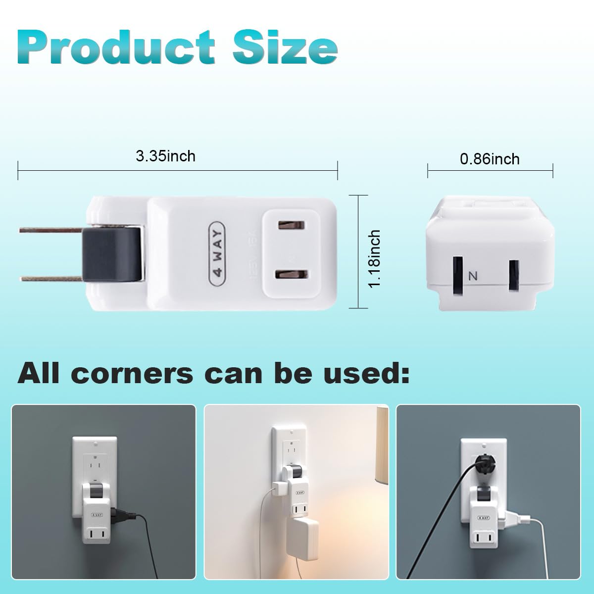 SYCON 4 Outlet Wall Adapter, 2-Prong Swivel Ungrounded Indoor AC Mini Plug Wall Tap - White