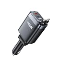 TRON 105W 4-in-1 Retractable Car Charger, Aluminum Alloy USB-C & Lighting Car Adapter with Smart Digital Display, Fast Charging for iPhone