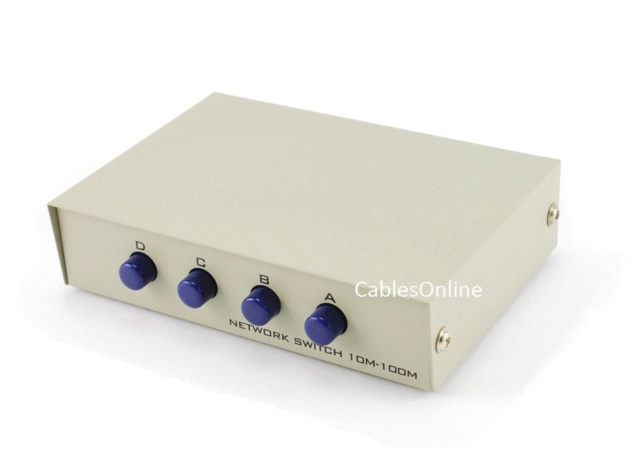 CablesOnline Compact 4-Way RJ45 Ethernet Network Push Button Metal Mini Switch Box (SB-035P)