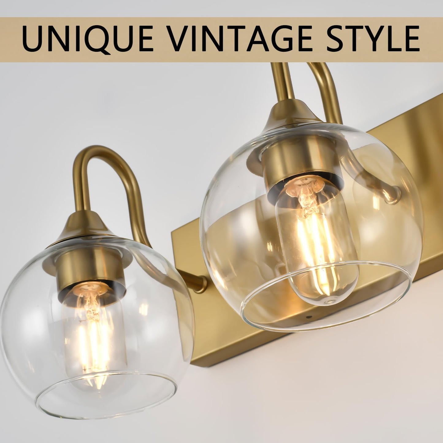 NOVCAND Gold Bathroom Light Fixtures, 3 Light Vanity Light with Clear Glass Shade,L 21" Bathroom Lighting Fixtures Over Mirror