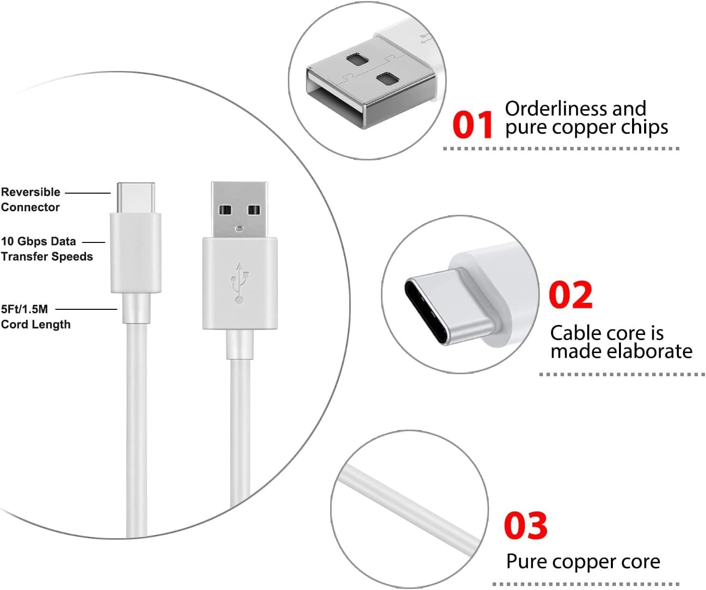 5FT Charging Cable Cord for Arlo Essential 2K Outdoor Security Camera 2nd Generation USB C Camera Cord for Arlo Oro 6 th gen, Essential XL 2nd