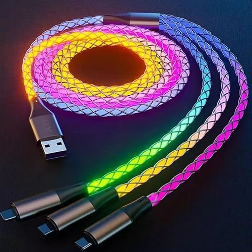AYI 3 Combinations Multi Ports Charger Cable USB A to USBC Micro PD Fast Charging Cord Lighted Up Current Flowing Compatible with Almost of Electrical
